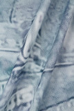Blauw Casual Print Standaard O-hals Jurken met lange mouwen