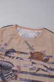 Хаки Сексуальная повседневная прозрачная футболка без рукавов с круглым вырезом и принтом из двух предметов