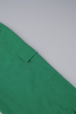 Зеленые повседневные однотонные базовые обычные однотонные брюки с высокой талией