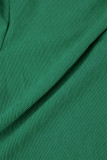 Pantalones casuales sólidos básicos regulares de cintura alta de color sólido convencional verde