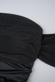 Black Sexy Solid Backless Off the Shoulder Wrapped Skirt Dresses