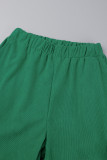 Pantalones casuales sólidos básicos regulares de cintura alta de color sólido convencional verde