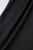 ブラックカジュアルパッチワークホットドリルジッパーカラー長袖ドレス