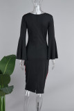 Черные сексуальные платья с принтом в стиле пэчворк и круглым вырезом, юбка-карандаш