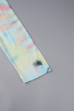 Multicolore Élégant Tie Dye Bandage Patchwork Col en V Une Ligne Robes De Grande Taille