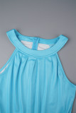 Blaue, elegant bedruckte Patchwork-Neckholder-Kleider in A-Linie