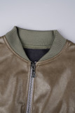 Ropa de abrigo informal con cremallera y cuello redondo, color marrón