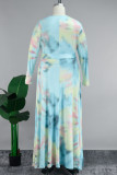 Veelkleurige elegante tie-dye bandage patchwork v-hals a-lijn grote maten jurken