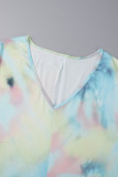 Veelkleurige elegante tie-dye bandage patchwork v-hals a-lijn grote maten jurken