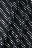Black Street Vestidos de manga larga con cuello alto y perforación caliente de patchwork con perforación caliente