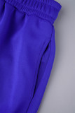 Combinaisons slim décontractées unies en patchwork avec poches et col zippé bleu