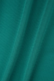 Зеленый Элегантный однотонный пэчворк О-образный вырез Рукав из девяти очков Из двух частей