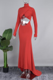 Red Street Однотонное длинное платье с длинными рукавами и открытой спиной в стиле пэчворк