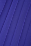 Robe longue plissée à col rond, couleur bleue, couleur unie, Patchwork, col rond