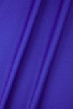 Bleu élégant imprimé patchwork col rond manches longues deux pièces