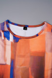 Rosarotes, lässiges, bedrucktes Basic-Trägerkleid mit U-Ausschnitt und Kleider in Übergröße