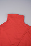 Red Street Solid ausgehöhltes Patchwork rückenfreies langes Kleid mit Rollkragen