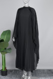 Black Street Vestido largo plisado de retazos lisos con cuello en O Vestidos