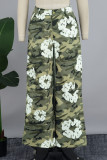 Camouflage-Straßendruck-Patchwork-Taschenknöpfe, Reißverschluss, gerade, mittlere Taille, gerade, voll bedruckte Hose