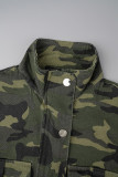 Camouflage Street Camouflage Print Patchwork Pocket Buckle Zipper Half A Turtleneck Outerwear