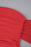 Röda Sexiga Solid Backless Off the Shoulder Wrapped Kjol Klänningar