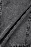 Темно-серый Повседневный Однотонный Лоскутное шитье Карманные пуговицы Молния Отложной воротник Длинный рукав Из двух частей