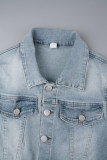 Luz cinza rua vintage sólido retalhos bolso fivela turndown colarinho manga curta cintura alta vestidos jeans regulares
