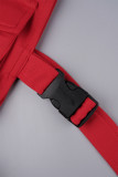 Red Casual Solid Patchwork Pocket Zipper Collar Skinny Jumpsuits