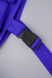 Combinaisons slim décontractées unies en patchwork avec poches et col zippé bleu