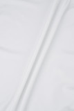 Weiße, elegante, solide Patchwork-Volant-Schlitz-Falten-O-Ausschnitt-Langarm-Kleider in Übergröße