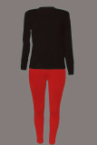 Черный Красный Повседневная буква Пэчворк О-образным вырезом с длинным рукавом Две части