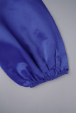 Bleu Royal décontracté solide pansement Patchwork boucle col rond robes à manches longues