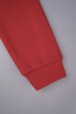 Dos piezas estampado casual estampado patchwork bolsillo cremallera cuello vuelto manga larga rojo