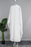 Weiße Street Solid Patchwork Plissee O-Ausschnitt lange Kleider