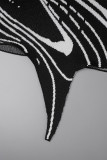 Zwart sexy gestreept patchwork halter mouwloos twee stukken