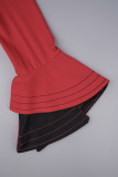 Красные повседневные однотонные лоскутные платья с круглым вырезом и юбкой-карандашом