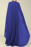 Robe longue plissée à col rond, couleur bleue, couleur unie, Patchwork, col rond