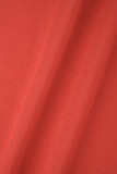 Rosa vermelha vintage sólida patchwork bolso fivela botões zíper gola aberta manga curta duas peças