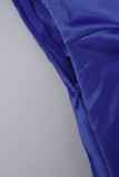 ロイヤルブルーカジュアルソリッド包帯パッチワークバックルOネック長袖ドレス