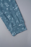 Grijze casual tie-dye patchwork O-hals, twee stukken met lange mouwen