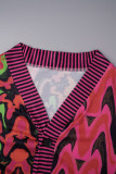 Colour Street Color Block Patchwork Buckle Cardigan Collar Outerwear