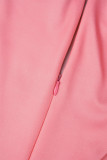 Rosa elegante estampa bandagem patchwork botões vestidos de manga comprida com decote em O