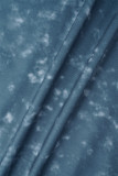 Синий повседневный костюм тай-дай в стиле пэчворк с круглым вырезом и длинными рукавами, два предмета