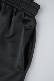 ブラック カジュアル ソリッド パッチワーク ポケット ジッパー カラー スキニー ジャンプスーツ