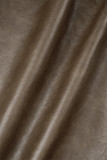 Braune, lässige, solide Patchwork-Oberbekleidung mit Reißverschluss und O-Ausschnitt