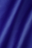 Koningsblauwe casual effen bandage patchwork gesp O-hals lange mouwen jurken