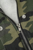 Camuflagem rua camuflagem impressão retalhos bolso fivela zíper meia gola alta outerwear