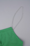 Verde sexy solido scavato patchwork catene cinghie incrociate cinturino per spaghetti senza maniche due pezzi