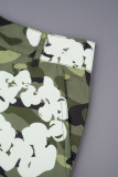 Camouflage Street Print Patchwork Pocket Buttons Zipper Straight Mid Waist Straight Full Print Bottoms