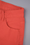 Розово-красный винтажный однотонный Лоскутный карман с пряжкой и пуговицами на молнии с отложным воротником с короткими рукавами из двух частей